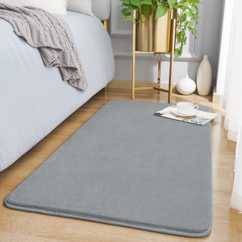 Modern Washable Runner Rugs, 2x4 Feet Grey Bedroom Runner Rug | Small Area Rugs for Bedroom Living Room, Non Slip Memory Foam Rug for Hallway Entryway Kids Boys Girls Room Laundry Room - color: Grey, size: 2' x 4' (Runner)