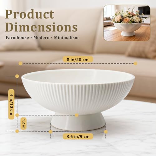 Gutedeal Small Decorative Bowl 8 Inch Multi-Use White Ceramic Fruit & Key Bowl for Kitchen, Entryway, Centerpiece Modern Handcrafted Home Decor Pedestal Bowl & Wedding Gift - size: 8 Inch