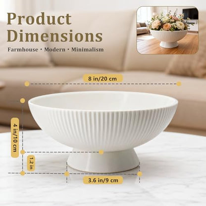 Gutedeal Small Decorative Bowl 8 Inch Multi-Use White Ceramic Fruit & Key Bowl for Kitchen, Entryway, Centerpiece Modern Handcrafted Home Decor Pedestal Bowl & Wedding Gift - size: 8 Inch