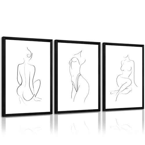 Minimalist Line Wall Art Woman Body Outline Wall Art Prints Women Figure Drawing Painting Body Line Wall Decor Female Wall Art Abstract Woman Silhouette Canvas Art Aesthetic 12x16x3 Inch Framed - color: Woman Line Art - B, size: 16"L x 12"W, style: Framed