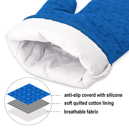 KEGOUU Oven Mitts and Pot Holders 6pcs Set, Kitchen Oven Glove High Heat Resistant 500 Degree Extra Long Oven Mitts and Potholder with Non-Slip Silicone Surface for Cooking (Royal Blue) - color: Royal Blue