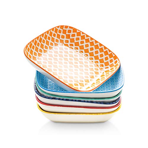 Selamica Porcelain 8-inch Square Dinner Plates, Salad Pasta Bowls, Set of 6, Assorted Colors - color: Assorted Colors