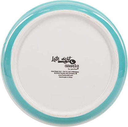 Pavilion - Chips & Dip - Patterned 6.25 Inch Teal Ceramic Snack Bowl - size: 6.25 Inch