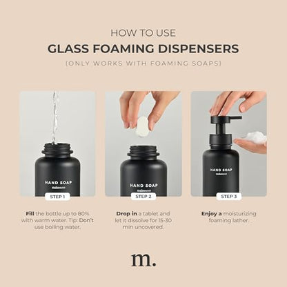 MaisoNovo Glass Foaming Soap Dispenser 14 Oz | Glass Bottles Pumps x 2 Black - color: Black Bottles/Black Plastic Pumps/No Tray
