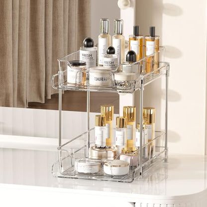 Vtopmart 4 Pack Pull Out Bathroom Under Sink Organizer with Dividers (S-Divided) - color: Transparent, size: S-Divided (4 Pack)
