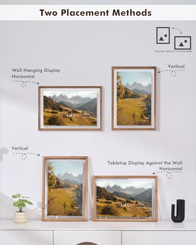DLQuarts 13x19 Floating Picture Frame for 11x17/11x14 Photos, 2-Pack Solid Wood Double Plexiglass Wall Art Frames, Any Size Photo up to 13x19 Display, Carbonized Wood - color: Carbonized Wood, size: 13x19