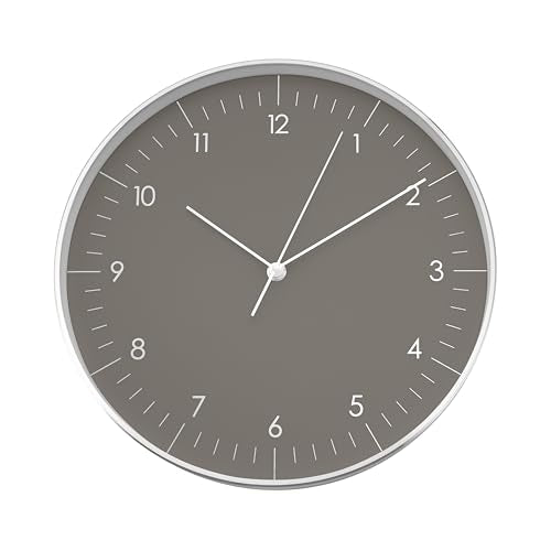 Modern Silent Quartz Wall Clock, 12in, Dark Grey & Gold | Chic & Minimalist, Non-ticking, Analog, Arabic numerals, Easy-to-read, Battery operated, for Living Room, Mantel, Foyer - color: Dark Grey, 12"