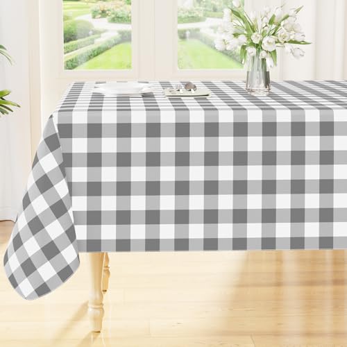 Smiry Square Table Cloth, Waterproof Vinyl Tablecloth with Flannel Backing, Wipeable Buffalo Plaid Table Cover for Picnic, Indoor and Outdoor (Grey & White, 54"x54") - color: Grey & White, size: 54" x 54" (Square)