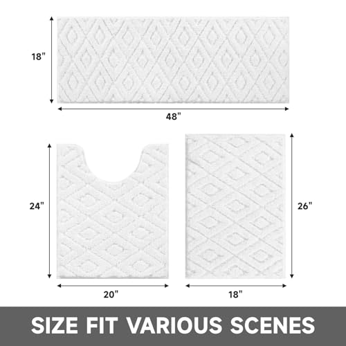 Bsmathom 3 Piece Bathroom Rug Sets, Non Slip Microfiber Bath Mat, White | Plush Water Absorbent Bath Rug Sets with U-Shaped Contour Toilet Mat, Machine Washable Carpet for Bathroom Sink, Shower - color: White