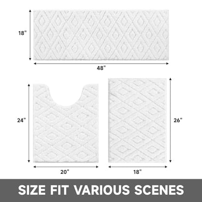 Bsmathom 3 Piece Bathroom Rug Sets, Non Slip Microfiber Bath Mat, White | Plush Water Absorbent Bath Rug Sets with U-Shaped Contour Toilet Mat, Machine Washable Carpet for Bathroom Sink, Shower - color: White