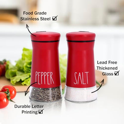 Red Salt and Pepper Shakers with Adjustable Pour Holes, Refillable Salt Shaker by Aelga, Ideal for Himalayan, Kosher, Black and White Pepper, Red Kitchen Accessories - color: Red