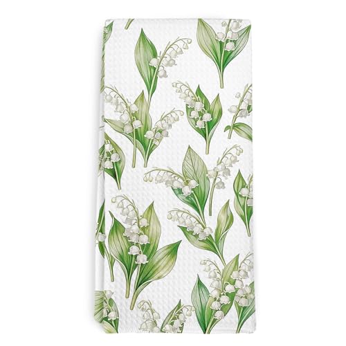 Lily of the Valley Kitchen Towel and Dish Towel, Aesthetic Decor Hand Towels, Floral Gifts for Mother's Day, May Birth Month Flower Decorative Hand Dish Tea Towels for Bathroom, 16x24 Inch - color: Lily