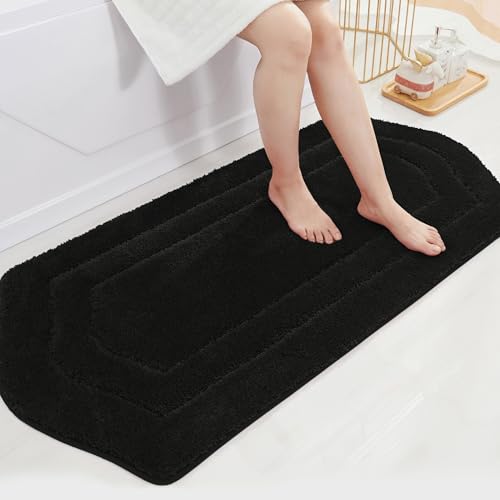 COSY HOMEER Non-Slip Bath Mat Extra Thick Absorbent Plush Washable | 24"x48" Black Non-Slip Extra Thick Plush Absorbent Machine Washable Bath Mat Bathroom Rug Floor Tub Shower - color: Black, size: 2' x 4' (Oval)