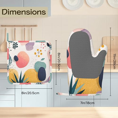 Oven Mitts and Pot Holders Boho Tropical Leaves Silicone Kitchen Accessories Set of 4 Heat Resistant Gloves Potholder Non-Slip Grip for Chef Cooking Baking Grilling BBQ - color: Boho Tropical Leaves