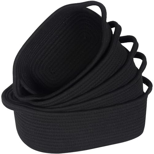 5-Piece Storage Baskets for Organizing, Small Woven Rope Baskets for Storage and Shelves, Dog Cat Toy Basket Box, Pantry Bathroom Organization Bins, Nightstand Organizer, Full Black - color: Full Black