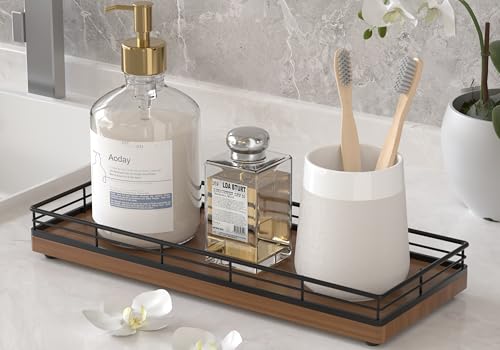 Wooden Decorative Tray, Oak 11.2" L Coffee Table Tray for Kitchen Countertop Soap Sponge Holder Candle Nightstand Table Centerpieces for Dining Room Decor Walnut - color: Walnut, size: 11" x 4.3" x 1.5"
