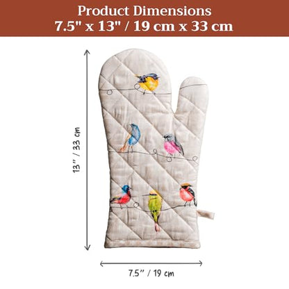 Maison d'Hermine Oven Gloves 100% Cotton Oven Mitt 7" x 13" with Loop Heat Resistant, BBQ, Cooking Gloves, Baking, Grilling, Kitchen, Handling Hot Pans Spring/Summer (Pack of 1, Birdies On Wire) | With Loop Heat Resistant BBQ Cooking Gloves Baking Grillin