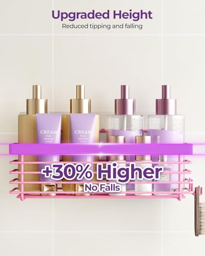 Shower Caddy Adhesive 3 Pack Stainless Steel Storage Organizers-Pink | No drilling wall mounted,rust-resistant,large capacity,quick drainage,easy to clean,suitable for bathrooms and kitchens - color: Pink