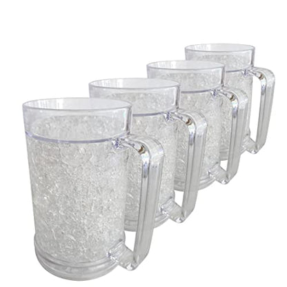 Lily's Home Freezer Beer Mugs with Handles, 16 oz Set of 4 – Clear Frosted Double Wall Insulated Acrylic, Gel-Filled, Break-Resistant for Home Bar, Pool Parties, BBQ & Outdoor - style: With handle(16oz)