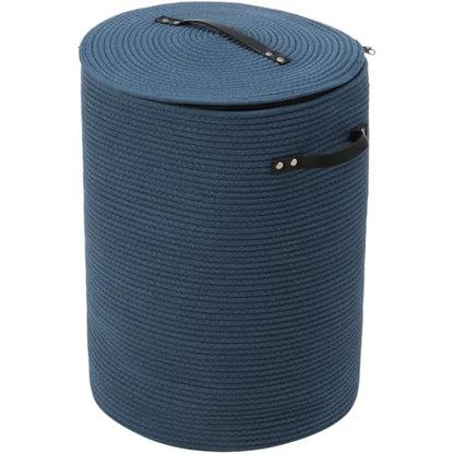 16"x20" Extra Large Cotton Rope Basket with Zipper Lid, Woven Laundry Hamper and Blanket Storage Basket, Round Clothes Bin for Living Room Bedroom, Denim Blue - color: All Dark Blue