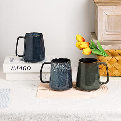 Large Ceramics Coffee Mugs,24 OZ,Large Handle Design,Extra Large Tea and Coffee Cup for Office and Home，Microwave And Dishwasher Safe(Color:24 oz star blue) - color: 24 oz star blue