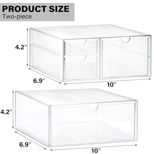 Prsildan Acrylic Drawer Makeup Organizer with 4 Drawers, Set of 2 | Clear, Baby Bottle Storage, For Vanity Countertop Bathroom Cosmetic Office Desk, Craft Jewelry Art Supply Organization - size: 4 Drawers