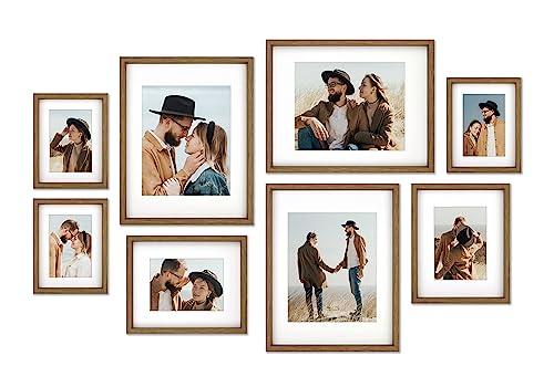 8 Pack Shadow Box Style Gallery Wall Frame Set -Rustic Photo Frame Set with Mat for 8x10, 5x7 and 4x6 -Multiple Sizes Picture Frame Set for Wall Collage–Farmhouse Assorted Deep Picture Frames(Walnut) - color: Walnut, size: Gallery Wall "Dis"