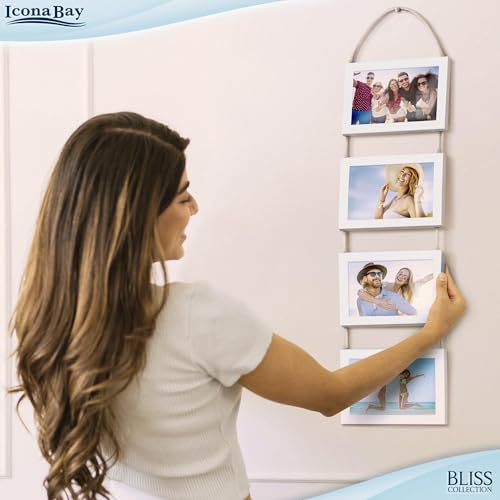 4x6 Wall Hanging Picture Frames Collage with 4 Openings - Winter White - Casual Style Engineered Wood Frames - Wall Mount Only - Bliss Collection - color: Winter White, size: 4x6