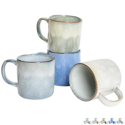 Bosmarlin Ceramic Coffee Mug Set of 4, 14 Oz, Coffee Cups with Big Handle, Microwave Safe, Unique Reactive Glaze (Multicolor, 14 Oz) - color: Multicolor