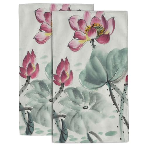 Hand Towels Set of 2 Lotus Flower Towels for Bathroom Soft Absorbent Decorative Hand Bath Towels Dish Towels for Kitchen Sports Gym Yoga Home Decor 14 x 28 in - color: Lotus Flower
