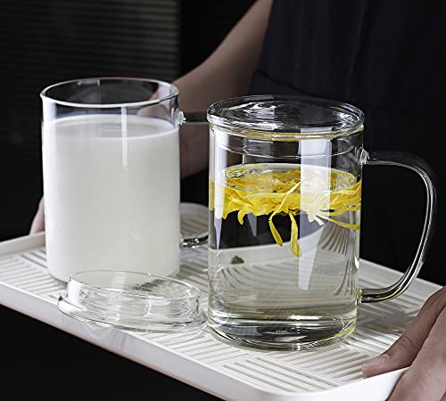 LUXU Glass Coffee Mugs (Set of 2),27oz Large Glass Coffee Cups Clear Glass Tea Cups Overnight Oats Containers with Glass Lid,Cute Coffee Bar Accessories,Iced Coffee Glasses for Latte,Cereal,Yogur - style: 27 oz large coffee mugs