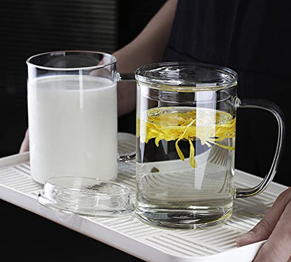 LUXU Glass Coffee Mugs (Set of 2),27oz Large Glass Coffee Cups Clear Glass Tea Cups Overnight Oats Containers with Glass Lid,Cute Coffee Bar Accessories,Iced Coffee Glasses for Latte,Cereal,Yogur - style: 27 oz large coffee mugs