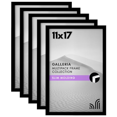 Americanflat 11x17 Picture Frame 5-Pack - Slim Molding - Black | Polished plexiglass front, hangs vertical or horizontal, sawtooth hangers included, secure turn-tab backing - color: Black, size: 11x17