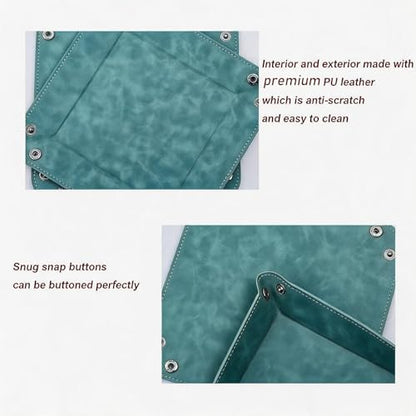 Valet Tray Desktop Storage Organizer – Vegan Leather Catchall Bedside Vanity Tray Nightstand Caddy Holder for Remote Controller, Watch, Keys, Phone, Wallet, Coin, Jewelry, Stone Green - color: Stone Green