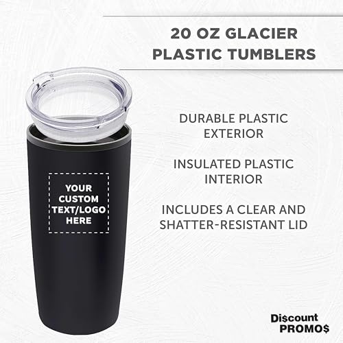 Custom Plastic Tumblers 20 oz Set of 6/12/24 Personalized Bulk Pack with Lids, Ice Coffee Tumbler, To Go Cup Insulated - Black - color: - Custom – Black