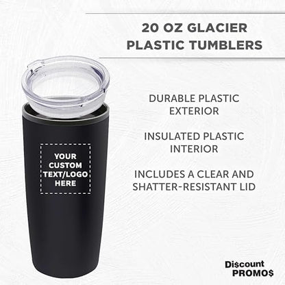 Custom Plastic Tumblers 20 oz Set of 6/12/24 Personalized Bulk Pack with Lids, Ice Coffee Tumbler, To Go Cup Insulated - Black - color: - Custom – Black