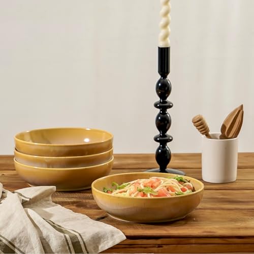 30oz Ceramic bowls set of 4-8" serving bowls for Kitchen,Pasta,Salad-Dishwasher & Microwave Safe Perfect for Housewarming, Thanksgiving, Christmas-Reactive Glaze Cappuccino - color: Reactive Glaze Cappuccino