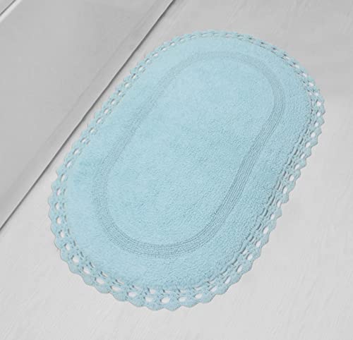 Home Weavers Hampton Crochet Reversible Bathmat 100% Cotton Bathroom Rug, Washable Rug, Extra Soft and Absorbent Bath Rug, Kitchen Mat, 24"x40" Rectangle, Aqua - color: Aqua, size: 2' x 3'4" (Oval)