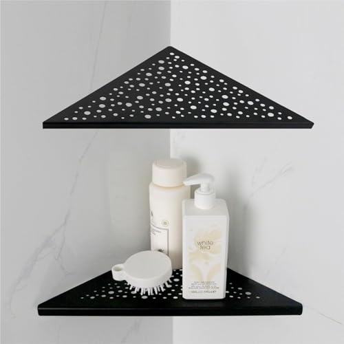 HIDROP Matte Black 10" Corner Shower Shelves for Tiled Walls, 2 Pack | Black Triangle Shower Shelf, 304 Stainless Steel Bathroom Corner Shelf, Fast Drainage,Embed into Tile Gap Shower Corner Shelf - color: Matte Black