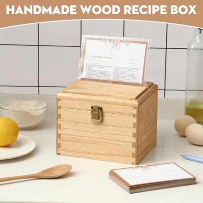 KIRIGEN Wooden Recipe Box with Cards and Dividers, 2 Compartments, Natural | Recipe Card Box Includes About 100 Cards, 100 Protectors, 12 Dividers, Acrylic Shield, Hinged Lid, and Metal Clasp - color: Natural