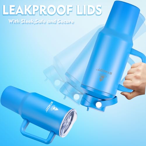 40 oz Tumbler with Handle and Straw or Convert to 40 oz Insulated Water Bottle Fits in Cup Holder. Stainless Steel Metal Water Flask with 2 Lids for Travel,Camping,Gym Sports Coffee Mug Thermal Cup - color: Cobalt