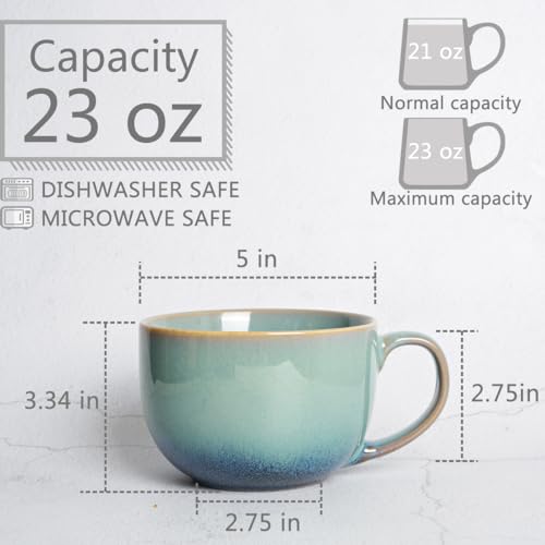 Bosmarlin Ceramic Large Coffee Mug Set of 2, 23 Oz, Jumbo Mug Soup Bowls with Handles, Dishwasher and Microwave Safe (23 Oz, Pale Green) - color: Pale Green