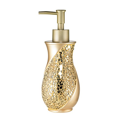 Zahari Home Sinatra Soap Dispenser/Lotion Pump Unique Design Bling Glass Mosaic Décor, Gold - color: Gold