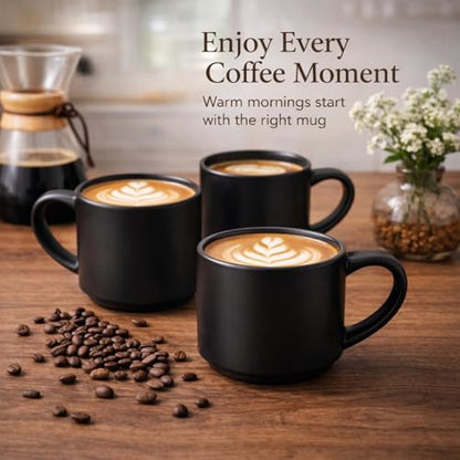 GBhome 14 OZ Coffee Mugs Set of 6, Stackable Matte Black Coffee Cups Set | Modern Ceramic Coffee Mugs for Men,Women, Cappuccino/Espresso. Dishwasher&Microwave Safe - color: Matte Black