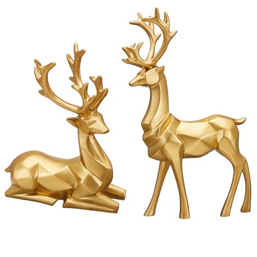 Christmas Decorative Gift 2PCS Deer Sculpture 3D Geometric Deer Ornaments Used to Set Off The Festive Atmosphere Fireplace Dining Table Living Room Decoration (3D Geometry Gold) - color: 3d Geometry Gold