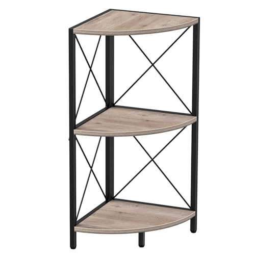 Snughome Corner Shelf for Desktop, 3-Tier Corner Storage Organizer with Metal Frame, Freestanding Corner Shelf Stand Display Rack for Kitchen Counter, Living Room, Grey - color: Grey, size: 3-Tier