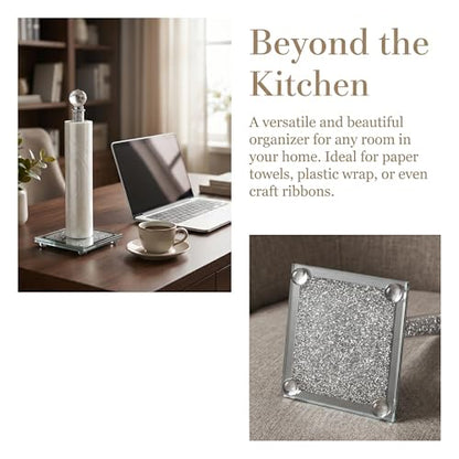 Paper Towel Holder Countertop, Silver Paper Towel Roll Dispenser Stand Weighted Base Non Slip Filled with Sparkly Crystal Crushed Diamond for Home Kitchen Bathroom Tabletop - color: Silver
