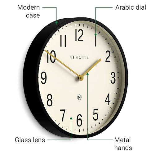 NEWGATE® Universal wall Clock | Large Metal Modern Classic Clock | 17" | Deep case in matt Black | Arabic Numbers | Mid-Century Style for Kitchen, Living Room or Office - style: Arabic
