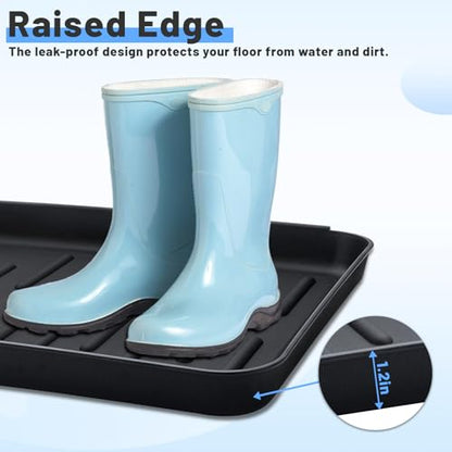 Boot Tray for Entryway Indoor, 4 Pack Plastic Shoe Mat Small Wet Shoe Tray with Raised Edge, Waterproof Winter Boot Mat for Mudroom, Garage, Garden, Black