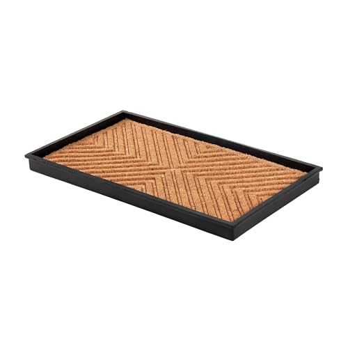 Anji Mountain Heavy Duty Waterproof Rubber Shoe Storage Mat Organizer/Boot Storage Multi Use for Entryway with Coir, Tan Cross Embossed Insert, Fits 2 Pair (24.5" Wide) - color: Tan Cross Embossed, size: 24" x 14" x 1.5"